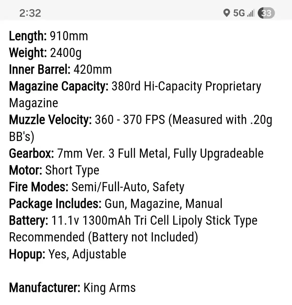 King Arms AS-VAL Airsoft AEG Rifle