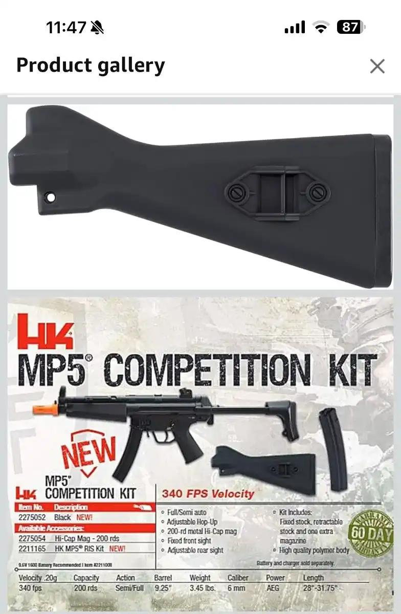 Elite Force HK Heckler & Koch MP5 Competition Kit AEG Automatic 6mm BB Rifle Airsoft Gun, Black