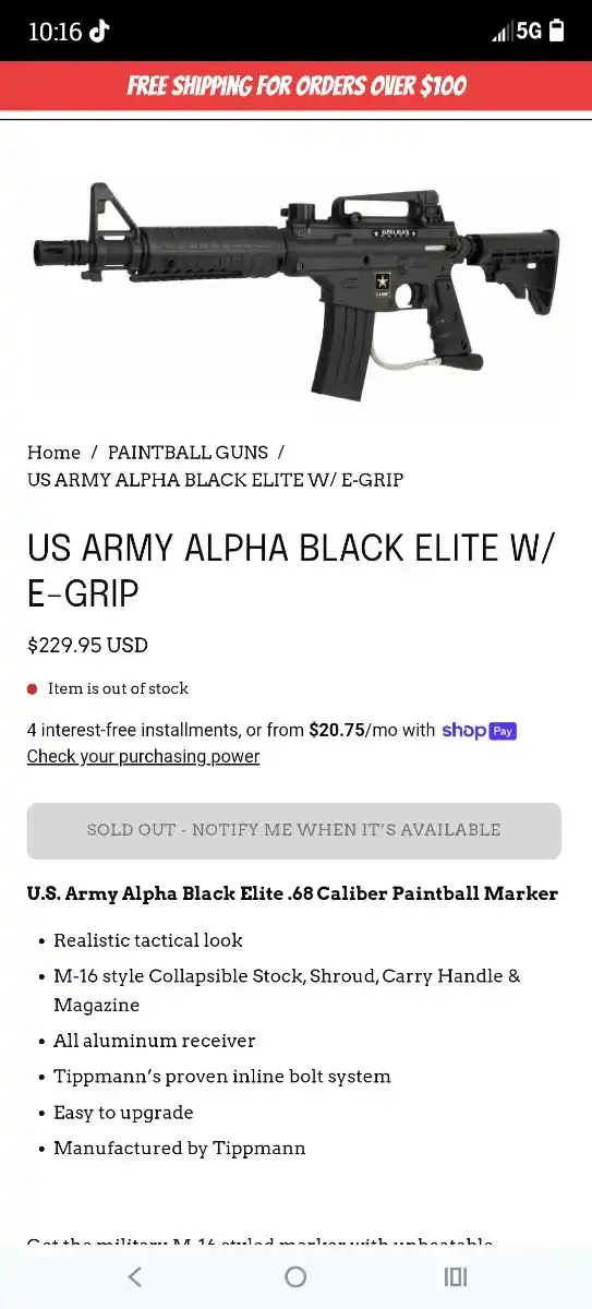 US army alpha Black and spider extra paintball guns with accessories