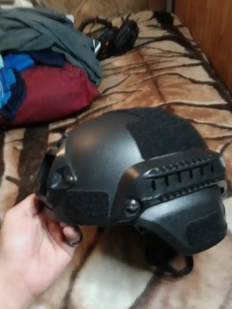 Helmet, tactical belt, micro backpack