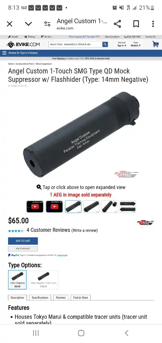 Angel Customs MP5 Mock Suppressor w/Quick Detach